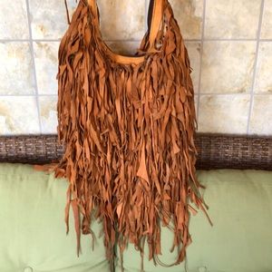 Handmade Leather Strip Large lined BoHo bag